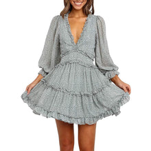 Load image into Gallery viewer, Dokotoo Womens Spring Summer Deep V Neck Ruffle Long Sleeve Floral Print Mini Dress