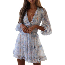 Load image into Gallery viewer, Dokotoo Womens Spring Summer Deep V Neck Ruffle Long Sleeve Floral Print Mini Dress
