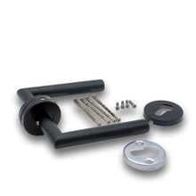 Load image into Gallery viewer, Door Handle Brushed Stainless Steel Tube Hollow Spray Paint Frosted Black Round Cover Split Right Angle Door Handle Stainless Steel Tube Hollow Spray Paint Frosted Black Round Cover Split Right Angle Door Handle