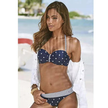 Load image into Gallery viewer, Dot Bikini Push Up 2 piece Swimsuit Women Padded Push Up Bikini Set Halter Two Piece Cross Top Swimsuit Patchwork Bathing Suit Women Swimwear Bodysuit Beachwear Halter Print Bikinis Bathing Suit Women
