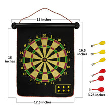 Load image into Gallery viewer, Double Sided Magnetic Roll-Up Dart Board and Bullseye Game