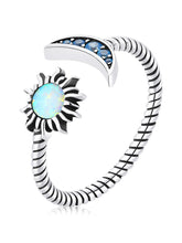 Load image into Gallery viewer, 925 Sterling Silver Oxidized Silver Pavé Setting CZ Translucent Opal Ring