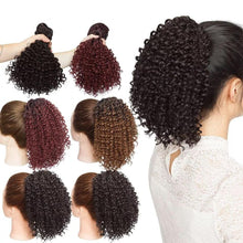 Load image into Gallery viewer, Drawstring Puff Ponytail Afro Kinky Curly Hair Extension Synthetic Clip in Pony Tail African American Hair Extension Short Kinky Curly Pineapple Pony Tail Clip in on Wrap Up-do Hair Extensions for African American Women