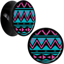 Load image into Gallery viewer, Black Acrylic Pink Teal Tribal Print Saddle Plug Set 20mm