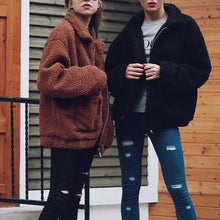 Load image into Gallery viewer, Durable Autumn Winter Faux Fur Coat For Women Casual Warm Soft Zipper Fur Jacket Plush Overcoat Pocket Plus Size Teddy Coat For Female