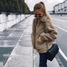 Load image into Gallery viewer, Durable Autumn Winter Faux Fur Coat For Women Casual Warm Soft Zipper Fur Jacket Plush Overcoat Pocket Plus Size Teddy Coat For Female