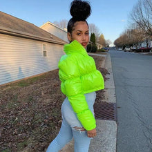 Load image into Gallery viewer, Durable Faux PU Leather Bubble Puffer Winter Warm Jacket Women Coats Long Sleeve Outerwear Zipper Casual Slim jacket