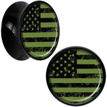 Load image into Gallery viewer, Black Acrylic Green American Flag Saddle Plug Set 9/16