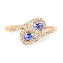 Load image into Gallery viewer, 0.42 Carat Genuine Tanzanite and White Diamond 14K Yellow Gold Ring