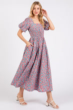 Load image into Gallery viewer, New Summer Smocked Floral Square Neck Puff Sleeve Midi Dress – Vintage-Inspired, Feminine, Trendy, Romantic, and Flattering Fit