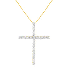 Load image into Gallery viewer, .925 Sterling Silver 3.0 Cttw Round Shape Diamond 1-1/2" Cross Pendant with Box Chain Necklace (I-J Color, I2-I3 Clarity) - 18"