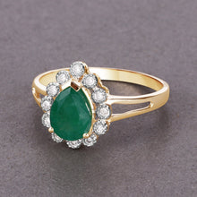Load image into Gallery viewer, 1.22 Carat Genuine Zambian Emerald and White Diamond 14K Yellow Gold Ring