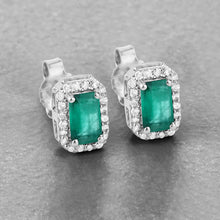 Load image into Gallery viewer, 0.91 Carat Genuine Zambian Emerald and White Diamond 14K White Gold Earrings