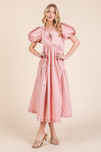 Load image into Gallery viewer, Ruffle Trim Puff Sleeve Tiered Babydoll Midi Dress β Fluttering, Sweet, Elegant, Feminine, and Trendy Babydoll Midi Dress with Ruffle Trim and Puff Sleeves