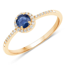 Load image into Gallery viewer, 0.38 Carat Genuine Blue Sapphire and White Diamond 14K Yellow Gold Ring