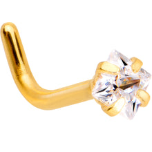 Load image into Gallery viewer, 18G 1/4 Clear Square 2.5mm CZ Gem Gold IP L-Shape Nose Ring