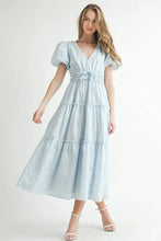 Load image into Gallery viewer, Eyelet Lace Puff Sleeve V Neck Midi Dress For Women – Elegant Fluttering Eyelet Lace Midi Dress, Puff Sleeve Detail, Timeless V Neck Design, Sophisticated Summer Dress