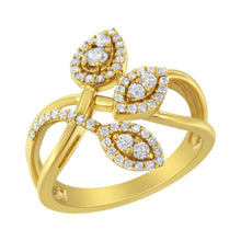 Load image into Gallery viewer, 10K Yellow Gold 1/2 Cttw Round-Cut Diamond Layered Crossover Triple Leaf Bypass Ring (I-J Color, I1-I2 Clarity) - Size 7