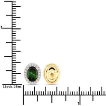 Load image into Gallery viewer, 1.92 Carat Genuine Green Tourmaline and White Diamond 14K Yellow Gold Earrings