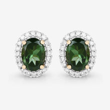 Load image into Gallery viewer, 1.92 Carat Genuine Green Tourmaline and White Diamond 14K Yellow Gold Earrings