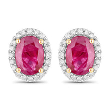 Load image into Gallery viewer, 1.96 Carat Genuine Ruby and White Diamond 14K Yellow Gold Earrings