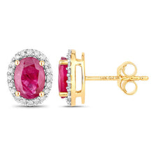 Load image into Gallery viewer, 1.96 Carat Genuine Ruby and White Diamond 14K Yellow Gold Earrings