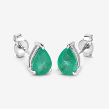 Load image into Gallery viewer, 1.30 Carat Genuine Zambian Emerald 10K White Gold Earrings
