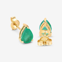 Load image into Gallery viewer, 1.30 Carat Genuine Zambian Emerald 10K Yellow Gold Earrings