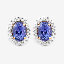 Load image into Gallery viewer, 1.71 Carat Genuine Tanzanite and White Diamond 14K Yellow Gold Earrings