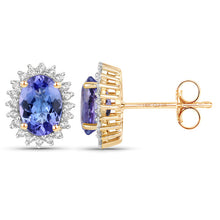 Load image into Gallery viewer, 1.71 Carat Genuine Tanzanite and White Diamond 14K Yellow Gold Earrings