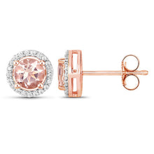 Load image into Gallery viewer, 0.93 Carat Genuine Morganite and White Diamond 14K Rose Gold Earrings