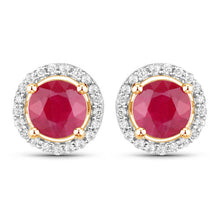 Load image into Gallery viewer, 1.22 Carat Genuine Ruby and White Diamond 14K Yellow Gold Earrings