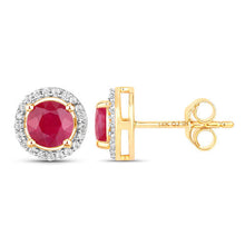 Load image into Gallery viewer, 1.22 Carat Genuine Ruby and White Diamond 14K Yellow Gold Earrings