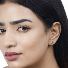 Load image into Gallery viewer, 0.91 Carat Genuine Zambian Emerald and White Diamond 14K White Gold Earrings