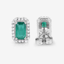 Load image into Gallery viewer, 0.91 Carat Genuine Zambian Emerald and White Diamond 14K White Gold Earrings