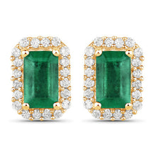 Load image into Gallery viewer, 0.91 Carat Genuine Zambian Emerald and White Diamond 14K Yellow Gold Earrings