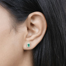 Load image into Gallery viewer, 0.91 Carat Genuine Zambian Emerald and White Diamond 14K Yellow Gold Earrings