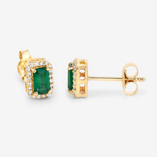 Load image into Gallery viewer, 0.91 Carat Genuine Zambian Emerald and White Diamond 14K Yellow Gold Earrings