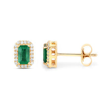 Load image into Gallery viewer, 0.91 Carat Genuine Zambian Emerald and White Diamond 14K Yellow Gold Earrings
