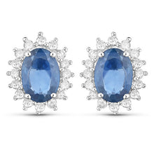 Load image into Gallery viewer, 2.22 Carat Genuine Blue Sapphire and White Diamond 14K White Gold Earrings