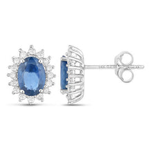 Load image into Gallery viewer, 2.22 Carat Genuine Blue Sapphire and White Diamond 14K White Gold Earrings