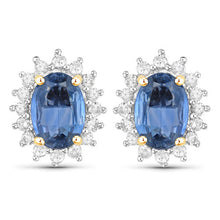 Load image into Gallery viewer, 2.22 Carat Genuine Blue Sapphire and White Diamond 14K Yellow Gold Earrings