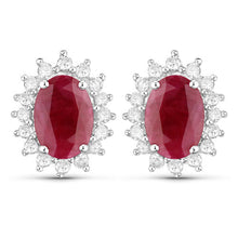 Load image into Gallery viewer, 2.02 Carat Genuine Ruby and White Diamond 14K White Gold Earrings