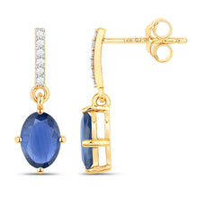 Load image into Gallery viewer, 1.95 Carat Genuine Blue Sapphire and White Diamond 14K Yellow Gold Earrings