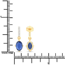 Load image into Gallery viewer, 1.95 Carat Genuine Blue Sapphire and White Diamond 14K Yellow Gold Earrings