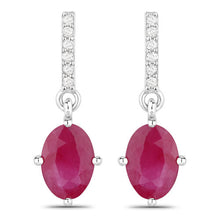 Load image into Gallery viewer, 1.75 Carat Genuine Ruby and White Diamond 10K White Gold Earrings