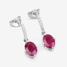 Load image into Gallery viewer, 1.75 Carat Genuine Ruby and White Diamond 10K White Gold Earrings