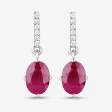 Load image into Gallery viewer, 1.75 Carat Genuine Ruby and White Diamond 10K White Gold Earrings