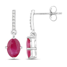 Load image into Gallery viewer, 1.75 Carat Genuine Ruby and White Diamond 10K White Gold Earrings