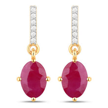 Load image into Gallery viewer, 1.75 Carat Genuine Ruby and White Diamond 10K Yellow Gold Earrings